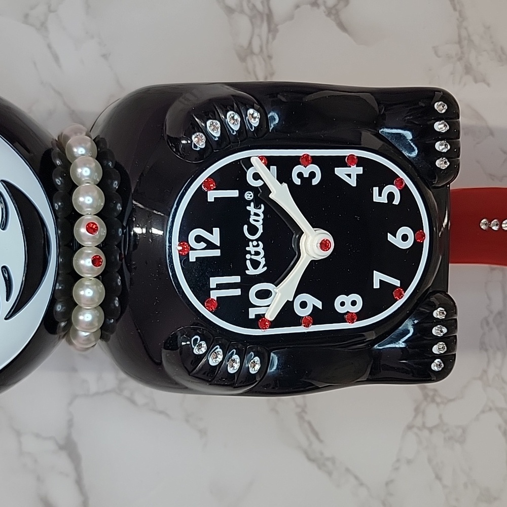 Black Jeweled Lady Kit-Cat Klock clock with red tail SUPER RARE - Picture 11 of 12